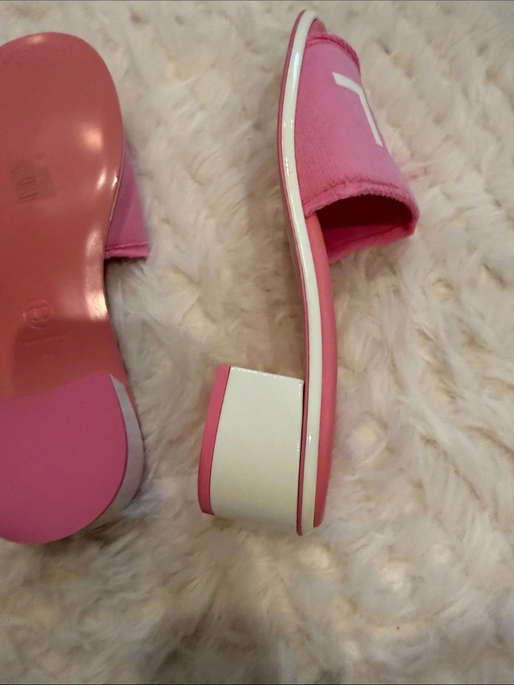 CHANEL Pink Logo Slide Sandals…